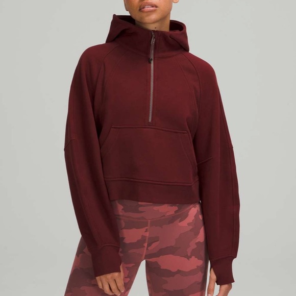 lululemon athletica Tops - Lululemon Scuba Oversized 1/2 Zip Hoodie Red Merlot XL / XXL